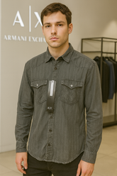 A-X DENIM DOUBLE POCKET BACK PRINTED SHIRT